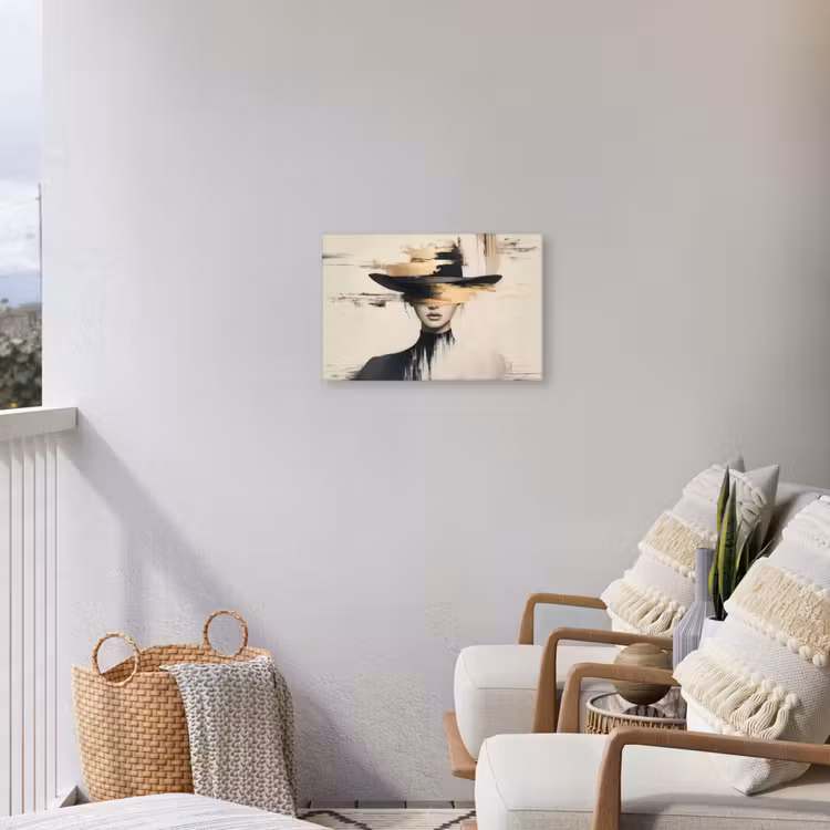 Vrouw - Hoed - Verf Tuinposter op houten frame 2 cm dik klein -sfeer1