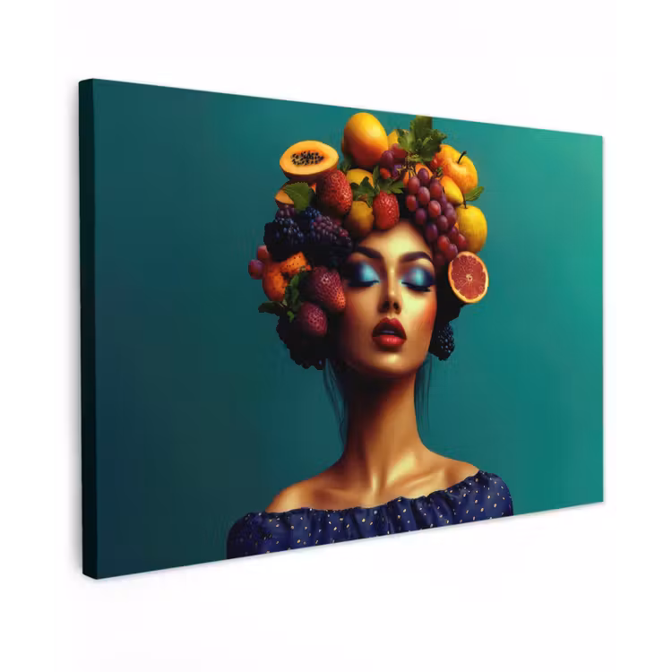 Vrouw - Hoodtooi - Tropisch - Fruit - Druiven Tuinposter op houten frame 2 cm dik klein -3d