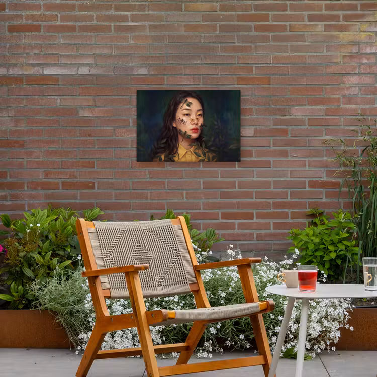 Vrouw - Insecten - Natuur - Portret - Groen Tuinposter op houten frame 2 cm dik klein -sfeer3