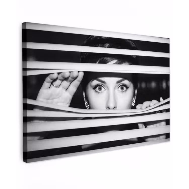 Vrouw - Jaloezieën - Portret - Zwart-wit Tuinposter op houten frame 2 cm dik klein -3d
