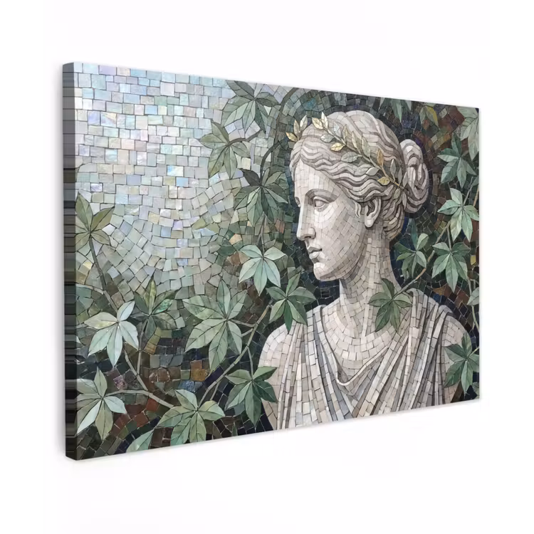 Vrouw - Klassiek - Mozaiëk - Natuur - Groen Tuinposter op houten frame 2 cm dik klein -3d