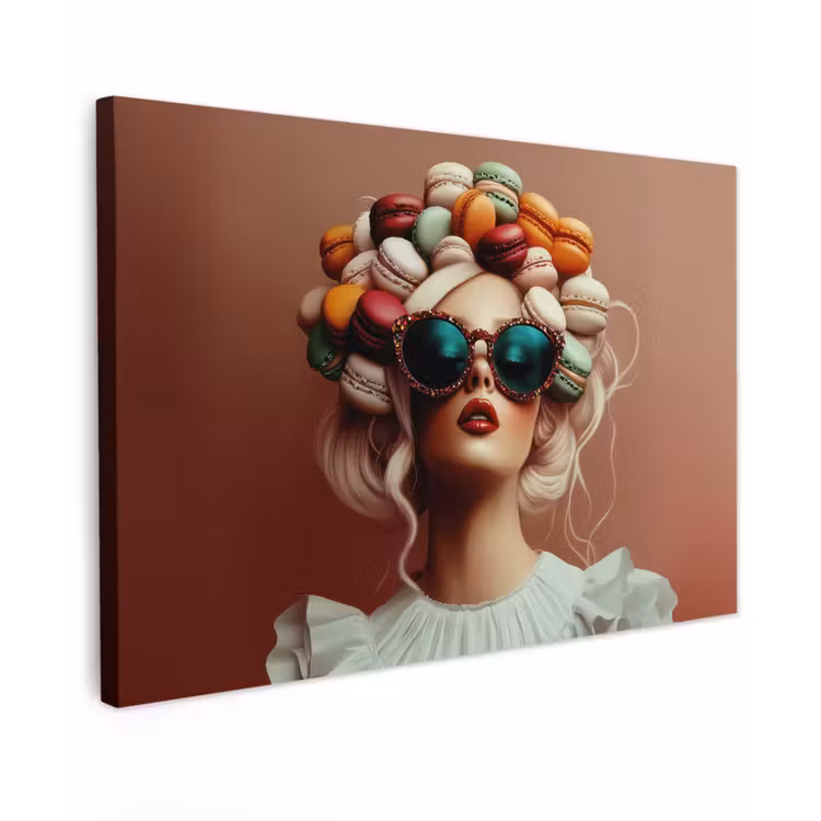 Vrouw - Macarons - Bril Tuinposter op houten frame 2 cm dik klein -3d