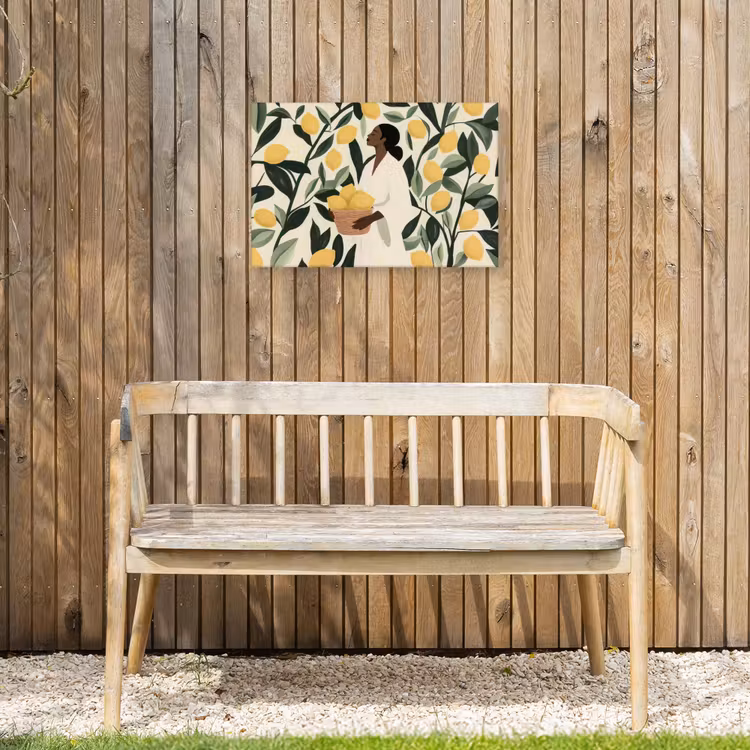 Vrouw - Mand - Citroenen - Bladeren Tuinposter op houten frame 2 cm dik klein -sfeer4