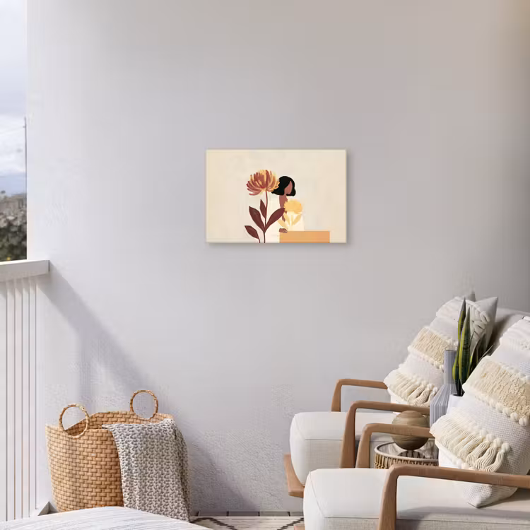 Vrouw - Minimalistisch - Bloem Tuinposter op houten frame 2 cm dik klein -sfeer1