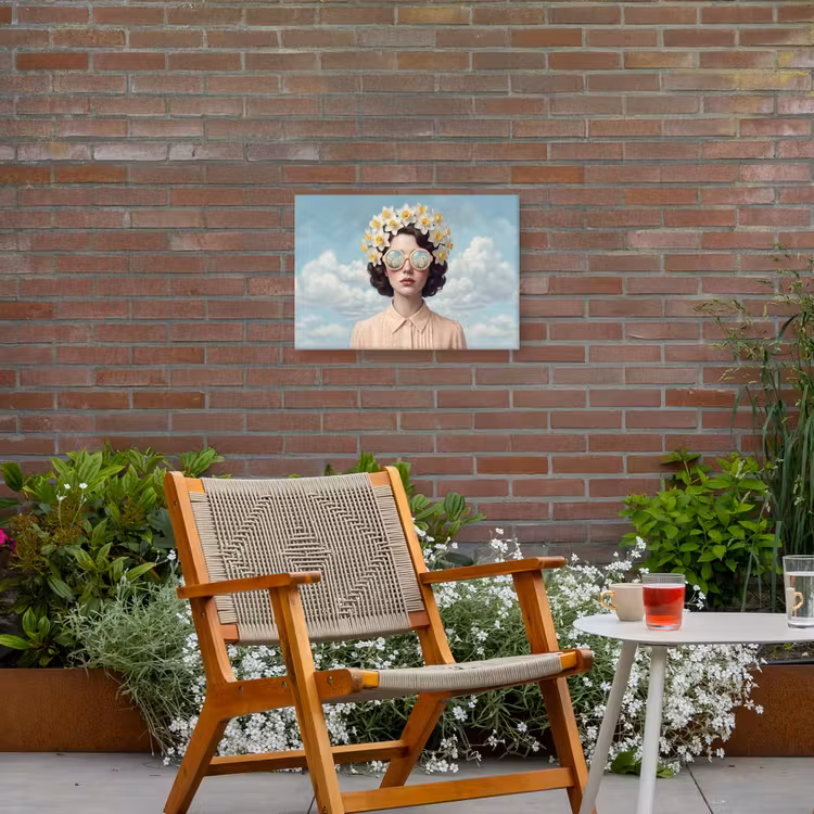 Vrouw - Narcissen - Geel Tuinposter op houten frame 2 cm dik klein -sfeer3