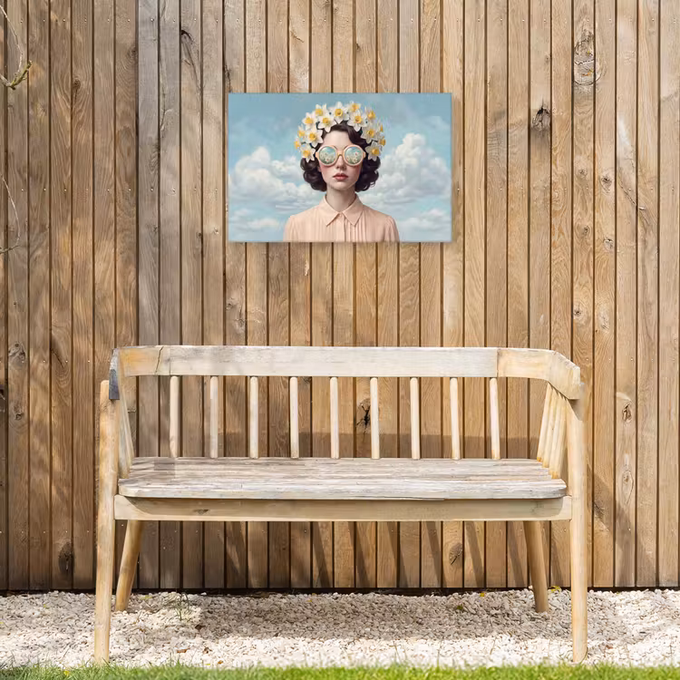 Vrouw - Narcissen - Geel Tuinposter op houten frame 2 cm dik klein -sfeer4