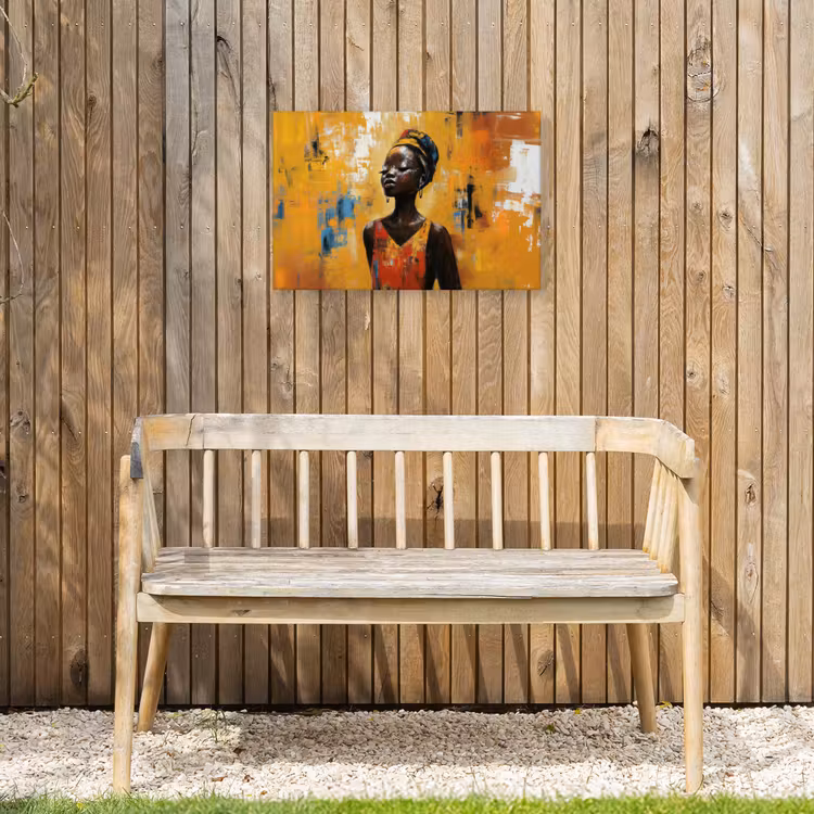 Vrouw - Ogen - Penseelstreken - Geel Tuinposter op houten frame 2 cm dik klein -sfeer4