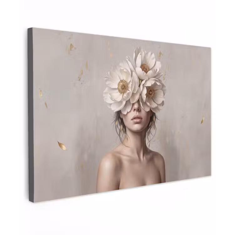 Vrouw - Pioenroos - Wit Tuinposter op houten frame 2 cm dik klein -3d