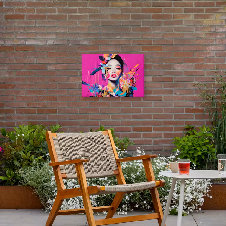 Vrouw - Portret - Abstract - Paars Tuinposter op houten frame 2 cm dik klein -sfeer3