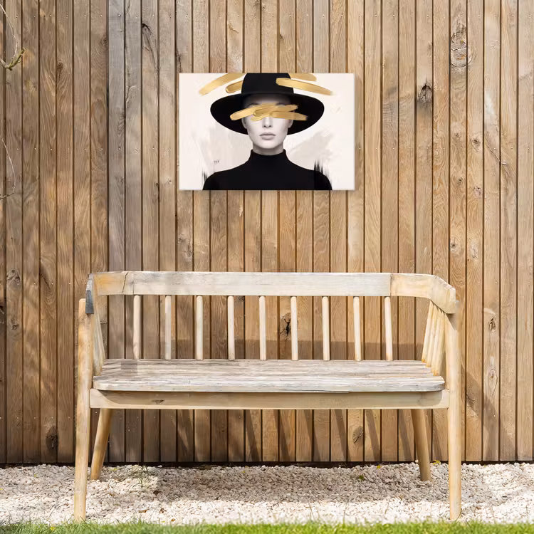 Vrouw - Portret - Modern - Goud - Kunst Tuinposter op houten frame 2 cm dik klein -sfeer4
