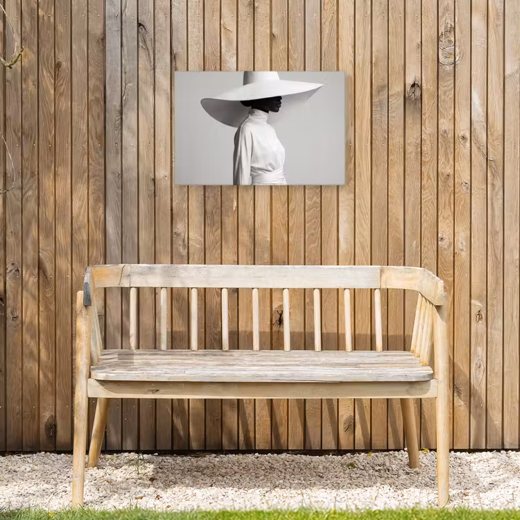 Vrouw - Profiel - Hoed - Zwart - Wit - Minimalistisch Tuinposter op houten frame 2 cm dik klein -sfeer4