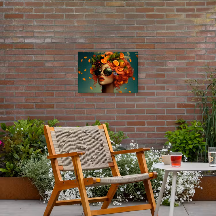 Vrouw - Sinaasappel - Bessen - Oranje Tuinposter op houten frame 2 cm dik klein -sfeer3