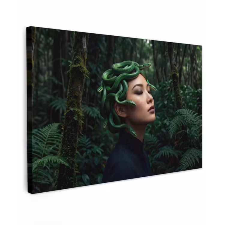 Vrouw - Slang - Natuur - Mystiek - Groen Tuinposter op houten frame 2 cm dik klein -3d