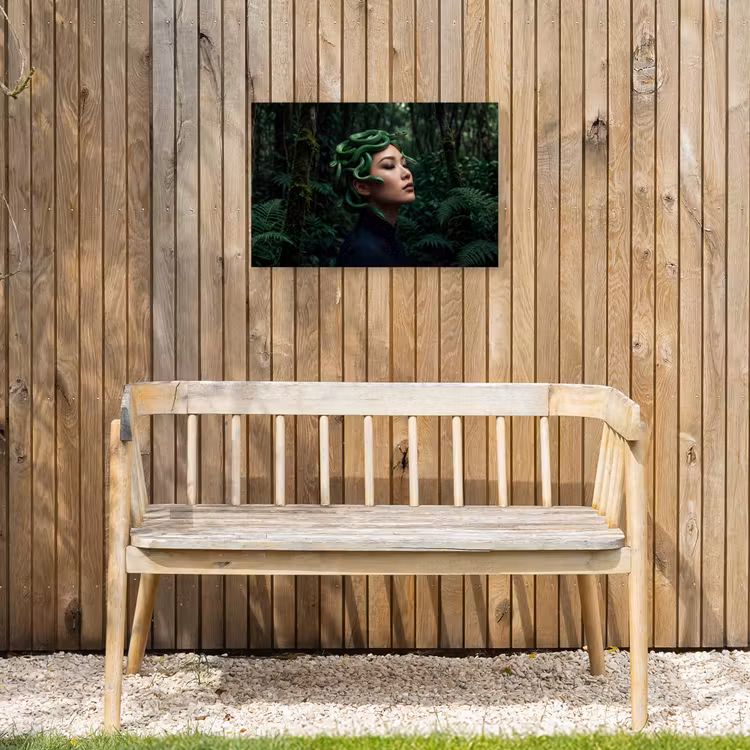 Vrouw - Slang - Natuur - Mystiek - Groen Tuinposter op houten frame 2 cm dik klein -sfeer4