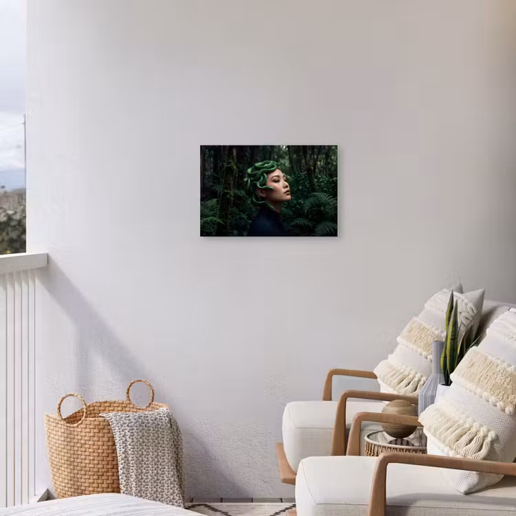 Vrouw - Slang - Natuur - Mystiek - Groen Tuinposter op houten frame 2 cm dik klein -sfeer1