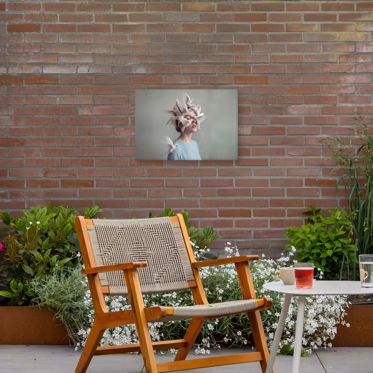 Vrouw - Vogels - Abstract - Modern - Wit Tuinposter op houten frame 2 cm dik klein -sfeer3
