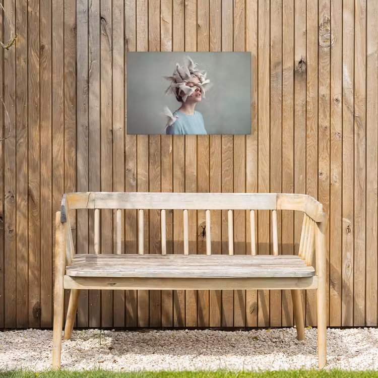 Vrouw - Vogels - Abstract - Modern - Wit Tuinposter op houten frame 2 cm dik klein -sfeer4