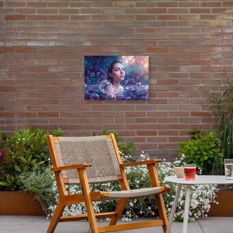 Vrouw - Water - Portret - Kleurrijk - Modern Tuinposter op houten frame 2 cm dik klein -sfeer3