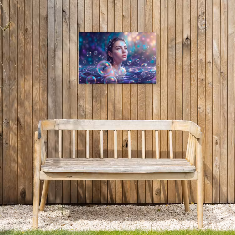 Vrouw - Water - Portret - Kleurrijk - Modern Tuinposter op houten frame 2 cm dik klein -sfeer4