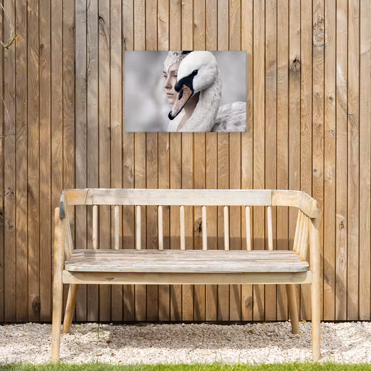 Vrouw - Zwaan - Wit Tuinposter op houten frame 2 cm dik klein -sfeer4