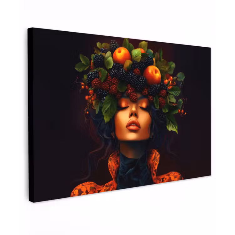 Vrouw - Zwart - Bessen - Bramen - Appels Tuinposter op houten frame 2 cm dik klein -3d