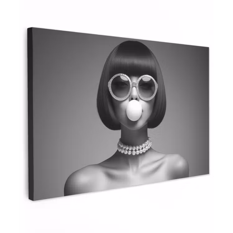 Vrouw - Zwart Wit - Ketting - Zonnebril Tuinposter op houten frame 2 cm dik klein -3d