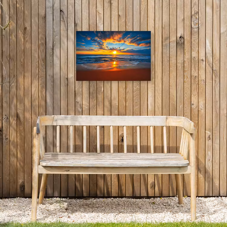 Vurige Zonsopgang aan Zee Tuinposter op houten frame 2 cm dik klein -sfeer4