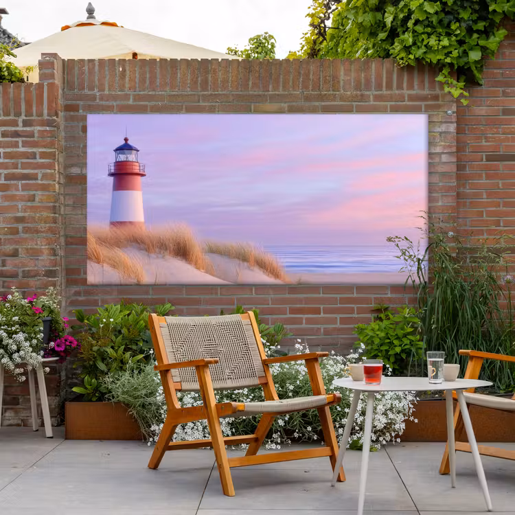 Vuurtoren - Duinen - Zonsondergang Tuinposter op houten frame 2 cm dik xxl -sfeer3