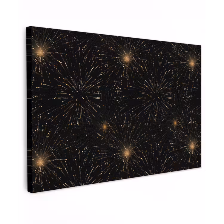 Vuurwerk - Patroon - Feestelijk - Goud - Zwart Tuinposter op houten frame 2 cm dik klein 845 -3d