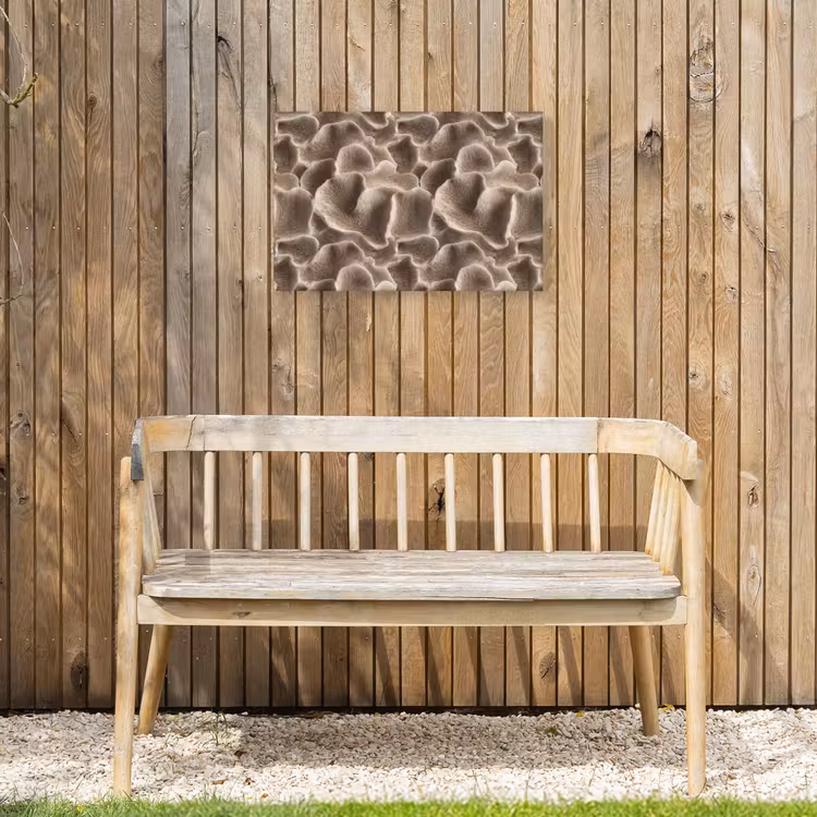 Waaiervorm - Beige - Vezel textuur Tuinposter op houten frame 2 cm dik klein 845 -sfeer4