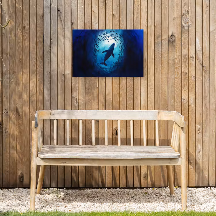 Walvis - Vissen - Donkerblauw Tuinposter op houten frame 2 cm dik klein -sfeer4