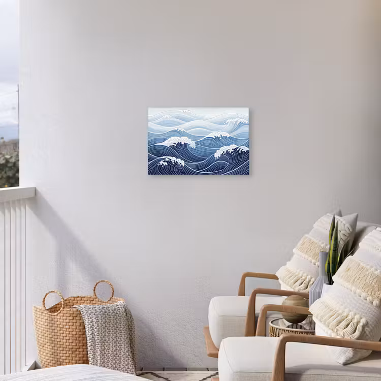 Water - Mozaïek - Landschap - Modern - Blauw Tuinposter op houten frame 2 cm dik klein -sfeer1