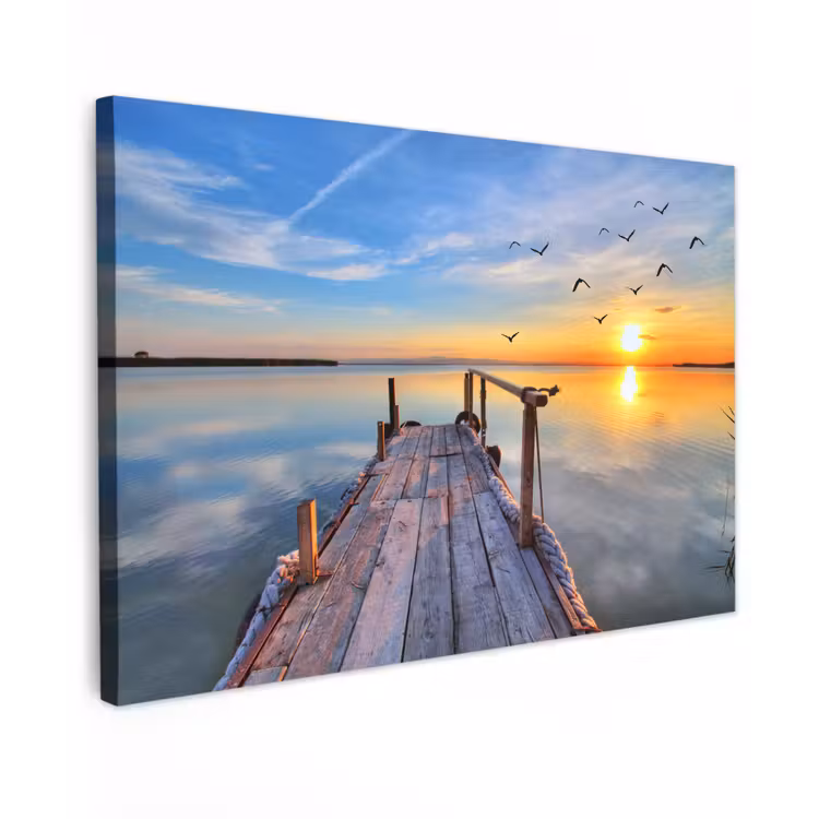 Water - Steiger - Vogels - Zonsondergang - Horizon Tuinposter op houten frame 2 cm dik klein -3d