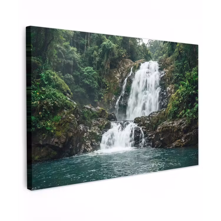 Waterval - Bos - Natuur - Groen Tuinposter op houten frame 2 cm dik klein -3d