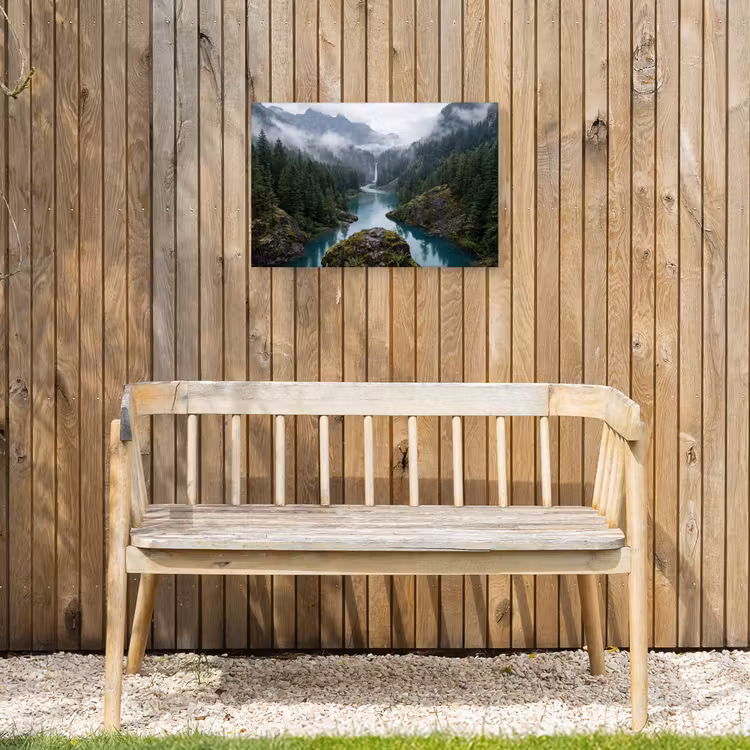 Waterval - Bomen - Bergen Tuinposter op houten frame 2 cm dik klein -sfeer4