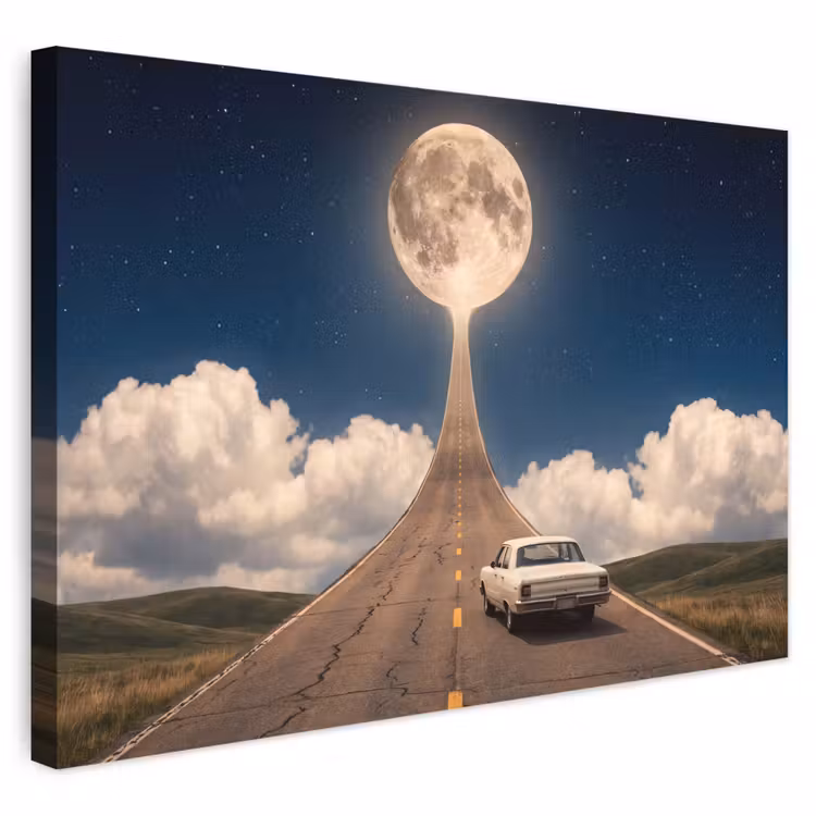 Buiten canvas - Weg - Maan - Nacht - Weg - Maan - Nacht Tuinposter op houten frame 2 cm dik klein