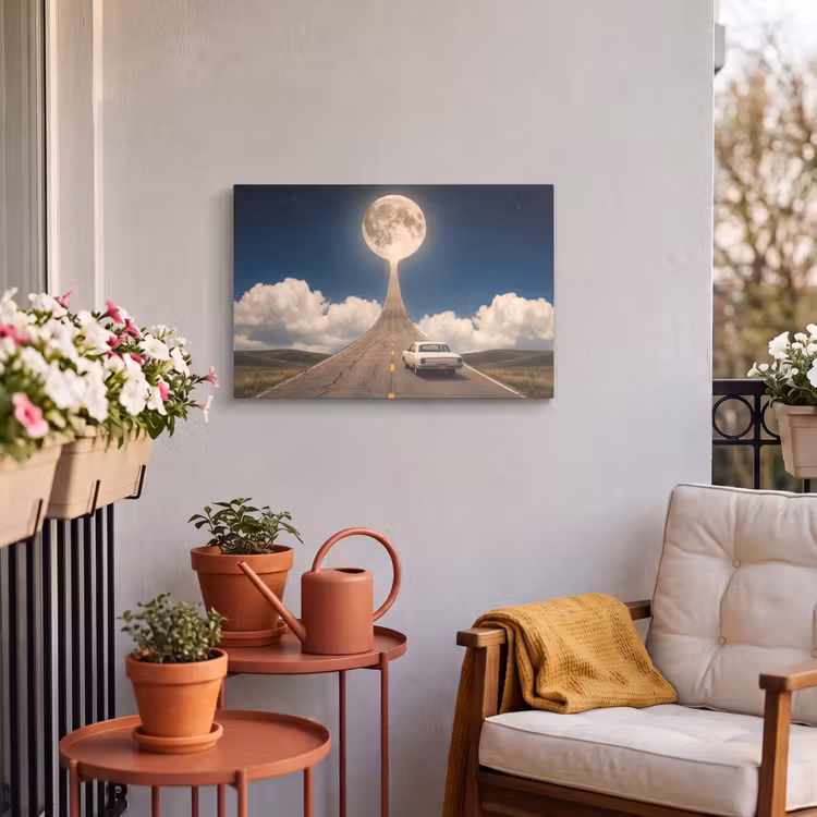 Buiten canvas - Weg - Maan - Nacht - Weg - Maan - Nacht Tuinposter op houten frame 2 cm dik klein