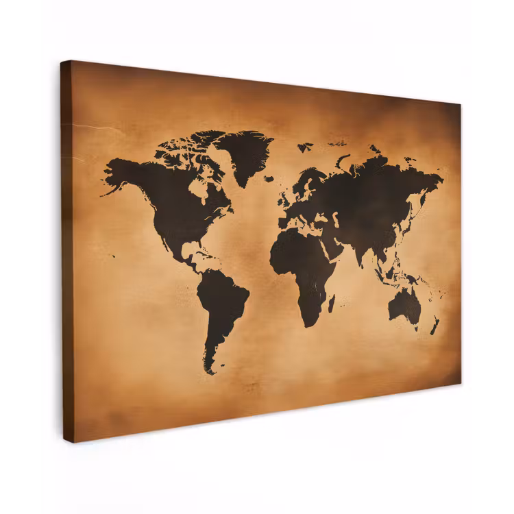 Wereldkaart - Bruin - Kaart Tuinposter op houten frame 2 cm dik klein -3d