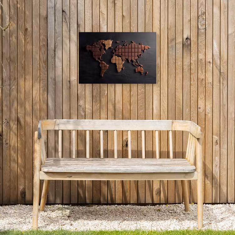 Wereldkaart - chocola - Smakelijke uitstraling Tuinposter op houten frame 2 cm dik klein -sfeer4