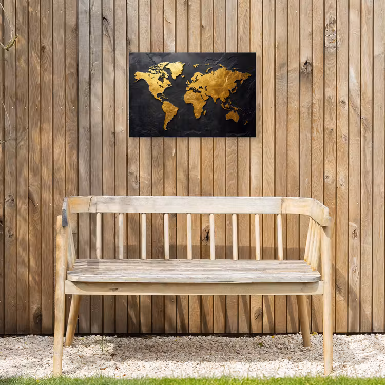 Wereldkaart - Goud - Steen Tuinposter op houten frame 2 cm dik klein -sfeer4