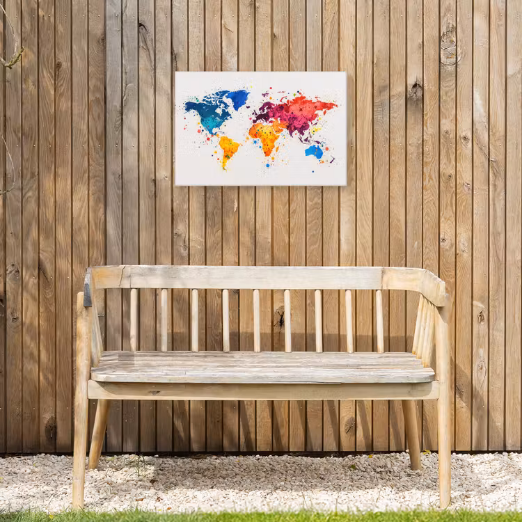 Wereldkaart - Graffiti - Kleurrijk Tuinposter op houten frame 2 cm dik klein -sfeer4