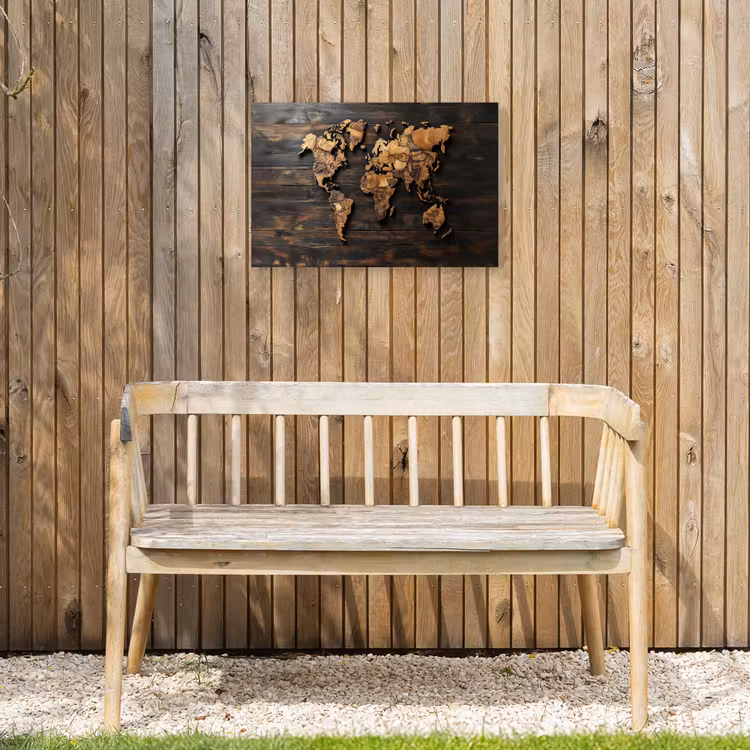 Wereldkaart - Hout - Mozaïek Tuinposter op houten frame 2 cm dik klein -sfeer4