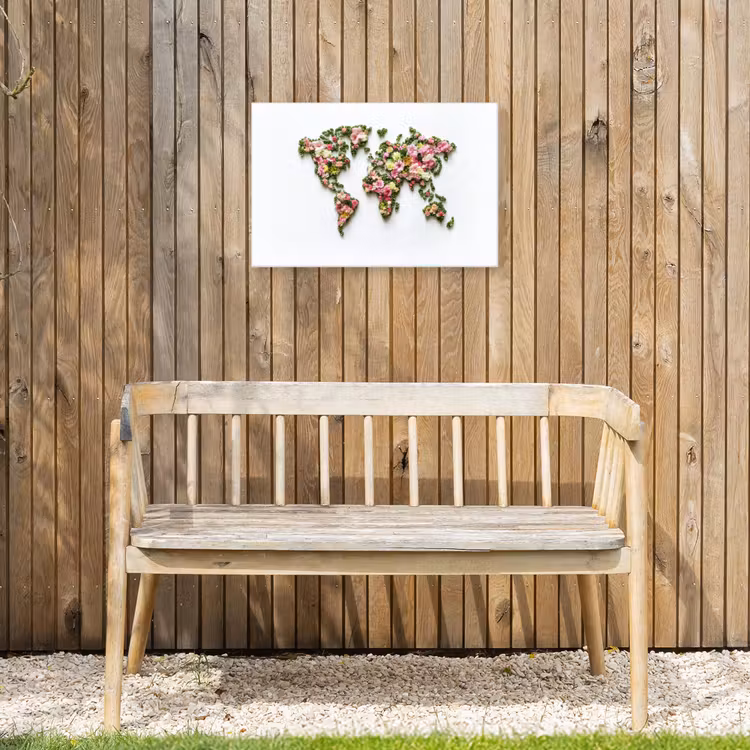 Wereldkaart - Kleurrijk - Bloemen - Lente Tuinposter op houten frame 2 cm dik klein -sfeer4