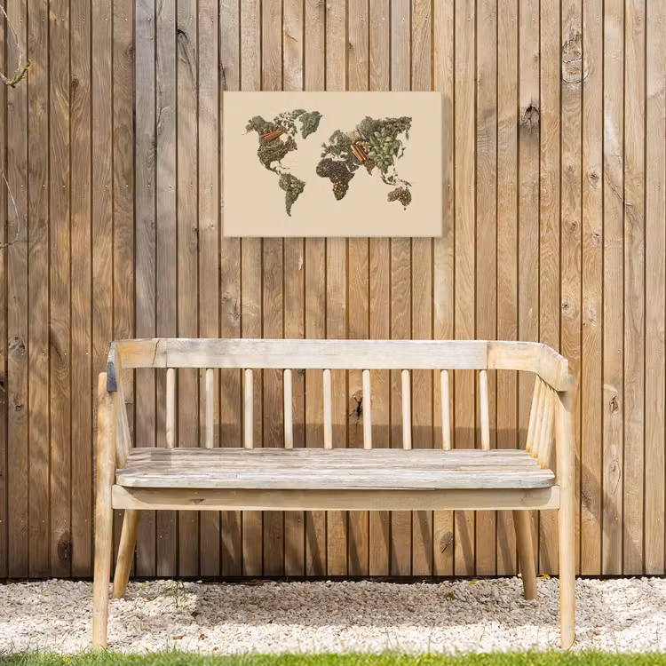 Wereldkaart - Kruiden - Kleurrijk Tuinposter op houten frame 2 cm dik klein -sfeer4