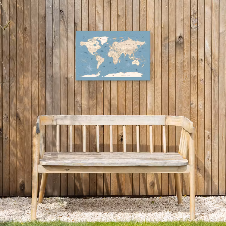 Wereldkaart - Oceaan - Realistisch - Blauw Tuinposter op houten frame 2 cm dik klein -sfeer4