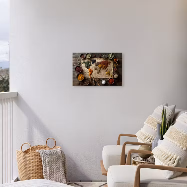 Wereldkaart - Specerijen - Kleurrijk Tuinposter op houten frame 2 cm dik klein -sfeer1