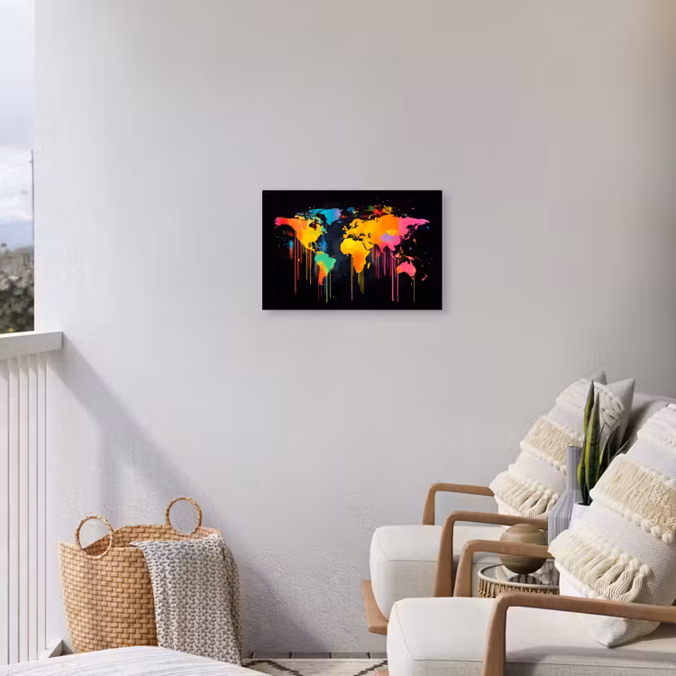 Wereldkaart - Verf - Kleurrijk - Graffiti - Wereld Tuinposter op houten frame 2 cm dik klein -sfeer1