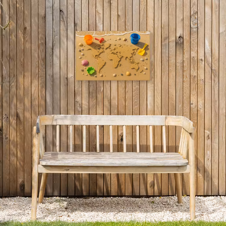 Wereldkaart - Zand - Kleurrijk - Zomer Tuinposter op houten frame 2 cm dik klein -sfeer4