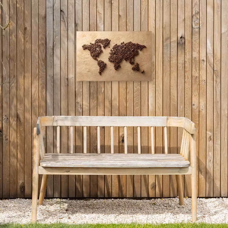 Wereldkaart - Zandkleur - Koffiebonen Tuinposter op houten frame 2 cm dik klein -sfeer4