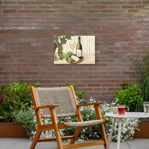Wijn - Druiven - Kaas - Bladeren Tuinposter op houten frame 2 cm dik klein -sfeer3